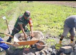 Bersama Warga, Babinsa Desa Pekangkungan Renovasi Irigasi Pertanian.