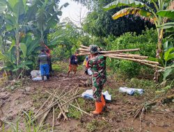 Tanggul Jebol, Babinsa Tanggap Bencana Bersama Warga Lakukan Perbaikan