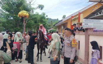 Meriah dan Aman, Bhabinkamtibmas Kawal Iring-Iringan Kuda Sayyang Pattuddu’ di Bambalamotu