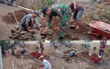 Wujudkan Lingkungan Lebih Nyaman, Babinsa dan Warga Bangun Akses Jalan Desa