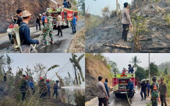 Bhabinkamtibmas Polsek Urban Wonomulyo Bersama Tim Satgas Karhutla dan Masyarakat Padamkan Kebakaran Lahan